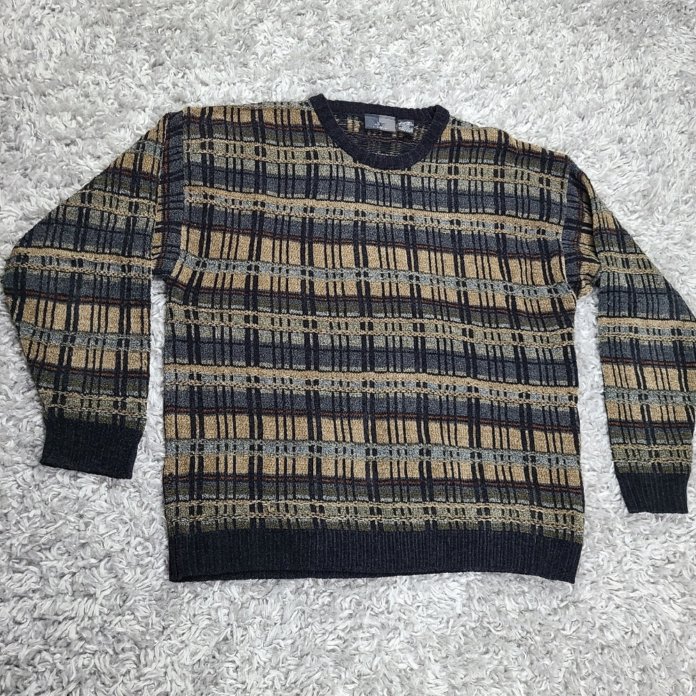 Vintage J. Ferrar Men's Multi-Colored Acrylic/Rayon Sweater Size XL